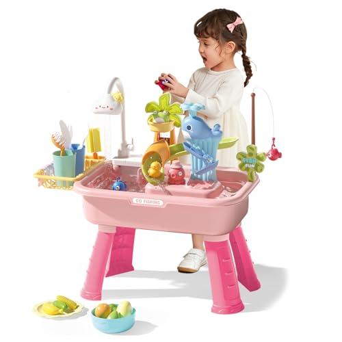 Whyzsjnclg Table à Eau pour Les Tout-Petits de 1 à 3 Ans, Table Eau pour Enfants, évier de Jeu électrique avec Course avec Pieds Amovibles, évier Jeu éducatif avec...