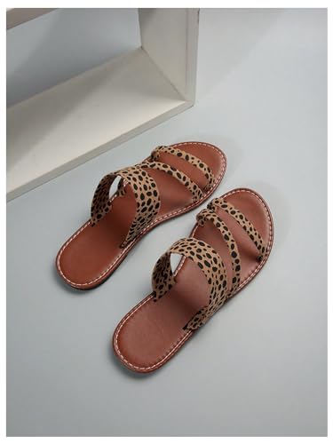 Verdusa Women's Leopard Print Strappy Summer Flat Sandals Slip On Slides3