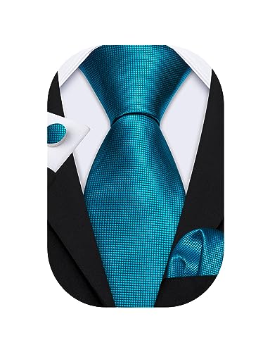 Image of Barry.Wang Plain Men Silk Ties Extra Long Satin Necktie for Wedding Business Handkerchief Cufflinks Set Solid Colors