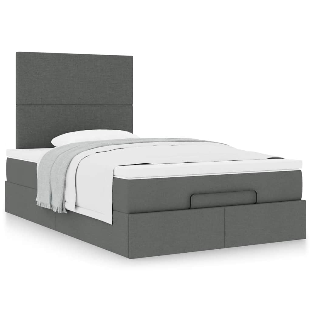 Cama otomana con colchón, 120 x 200 cm, color gris oscuro, núcleo de muelles ensacados, superficie de descanso para dormitorio, habitación juvenil, habitación de invitados