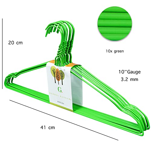 Image of G. Extra Strong Heavy Steel Cloth WardrobeHanger Metal Wire Clothes Suit Hangers 16 inch (41cm) with Notches - 10 Pack (Green)