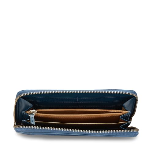 Image of Caprese Eva Women's Wristlet Zip Around Wallet, Large| Stylish Faux Leather Wallet with Zipper Closure | Three Compartments & Card Slots | Elegant Design for Casual & Special Occasions (Navy Blue)