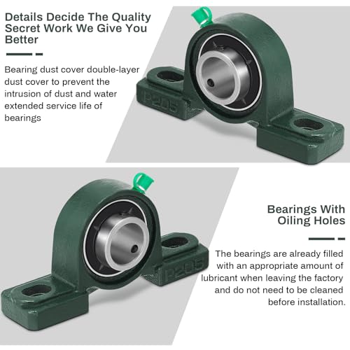 Image of Gisafai 2 Pcs UCP205-16 Pillow Block Bearing with 1 inch Bore Flange Mounted Pillow Block Ball Bearing Self Alignment Cast Iron Housing Steel Unit for Industry, Green