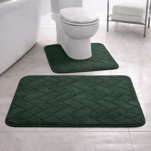 PARADISE STAR Memory Foam Bath Mat Set – Extra Absorbent Non Slip Bathroom Rug & Pedestal Mat, Ultra Soft Quick Dry Shower Mat for Bathroom Floor, Machine Washable Bath Mat Set