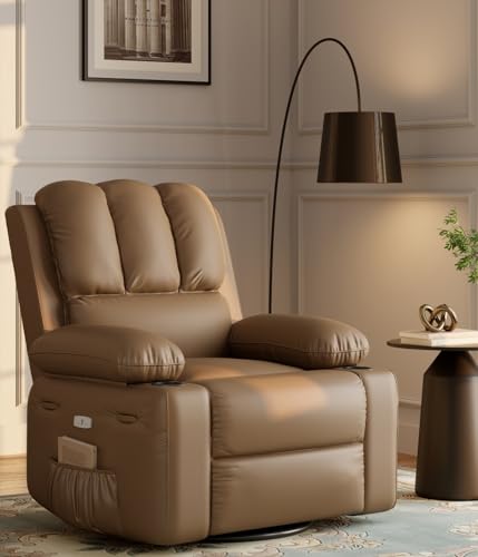 GAOMON Oversized Electric Power Recliner Chair with Heat & Massage - 360° Swivel Rocker Recliner for Living Room, PU Leather Recliner with 1.5X Sponge Filling, 22" Large Seat Lazyboy Style.