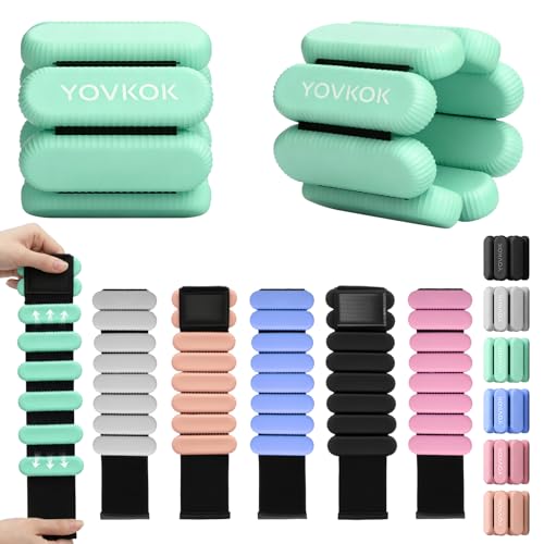 Wrist Weights, Silicone Adjustable Ankle Weights for Women Men - Strengthen Arms and Legs Ideal for for Home Gym Workout, Running, Yoga, Pilates, Barre, Exercise, Strength Training (Green, 2 lbs Pair (1lb Each))