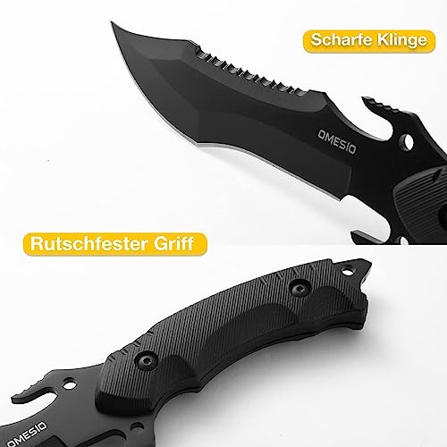 Foto von Omesio Jagdmesser Messer Überlebensmesser Messer Outdoor Multifunktional Full-tang Survival Messer, Scharfes Feststehende Klinge, Schwarz (A-SCHWARZ)