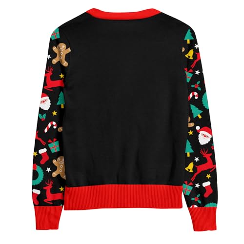 RAISEVERN Weihnachtsjacke Damen Weihnachtsmann Rentier Strickjacken Cardigan Hässliche Lebkuchenmann V-Ausschnitt Pullover Lustige Sweater Frauen Geschenk, M