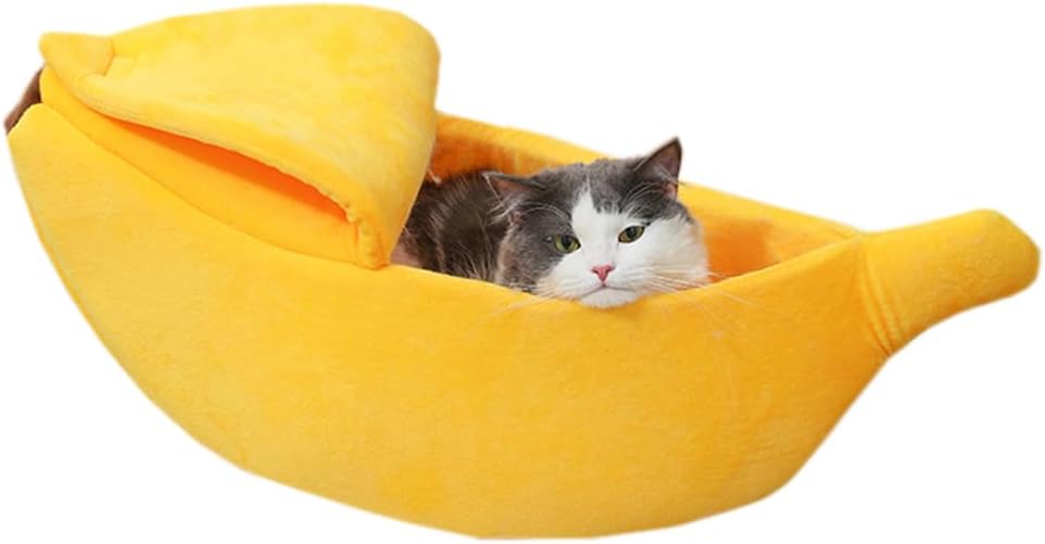 Creative Banana Shape Bed House Warm Cat Bed, Soft Pet Kennel Bed Hideout Cave for Indoor Cats (X-Large, Khaki)