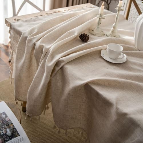 Nappe rectangulaire en lin pompons 150x200 cm chic - 6