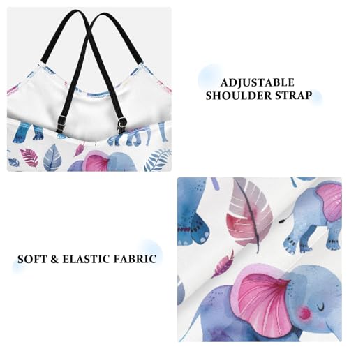 senya Girls Swimsuits One-Piece Swimwear Tie Bathing Suit Beach Summer Round Neck 7-8T Watercolor Elephants Tropical Leaves3