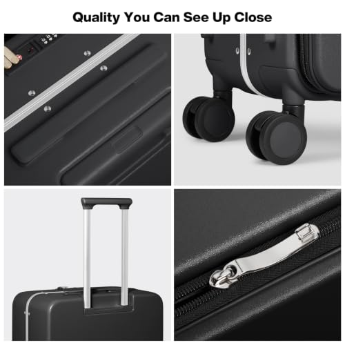 Image of mixi 26 Inch Large Checked Luggage PC Hard Shell Suitcase Top Opening Aluminum Frame Travel Suitcases with Wheels, Black