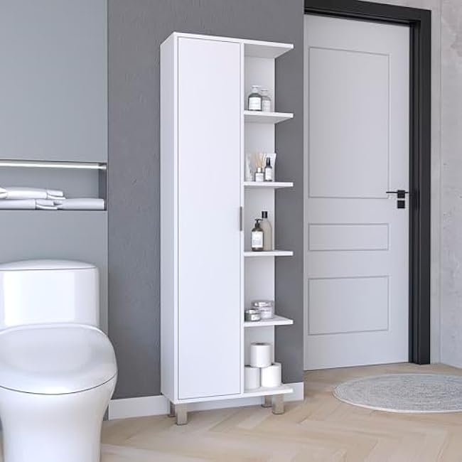 Hydro Linen 63-Inch Bathroom Cabinet Storage, 4 Open Shelves, White, Engineered Wood