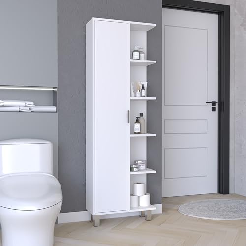 Hydro Linen 63-Inch Bathroom Cabinet Storage, 4 Open Shelves, White, Engineered Wood