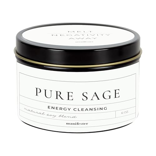 Premium Sage Candle for Cleansing – Natural Soy Wax, Cotton Wick, Paraben and Phthalate Free Scent, Non Toxic, Clean Scented Candles for New Home, Smudging, House Negative Energy Protection, 6oz