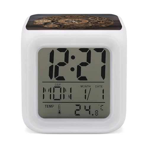 Reloj digital con luces LED multicolor y sensor de temperatura ambiente para dormitorio 2