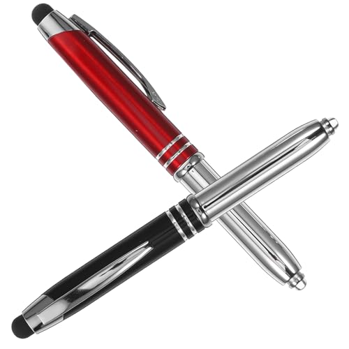 TEHAUX Bolígrafos Táctiles LED 4 Piezas (2 Rojo y 2 Negro) Luz Integrada y Punta Iluminada para Escritura y Pantalla Táctil, Bolígrafos Multifunción para Oficina y Uso Escolar