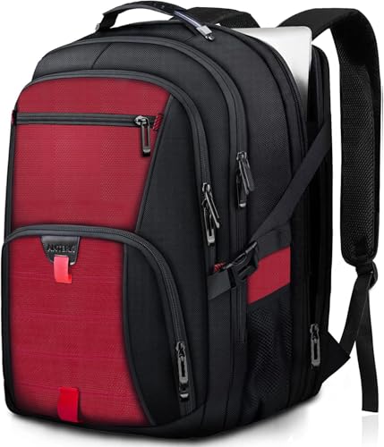 Image of ANTERK Extra Large Laptop Backpack, 18.4 Inch Laptop Backpacks for Men Women, 55L Anti Theft Water Resistant College Bussiness TSA Airline Approved Work Computer Backpack, Red