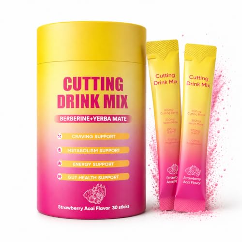 PlocoXe Cutting Drink Mix with Berberine Chromium 5-HTP Yerba Mate & Magnesium - Dual-Action Craving & Gut Health | Strawberry Acai Flavor Vegan Sugar-Free Non-GMO 30 Packs
