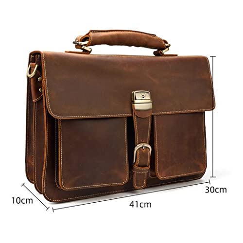 Men's Leather Briefcase Europe and The United States Retro Handbag Compartment Shoulder Bag(D)2
