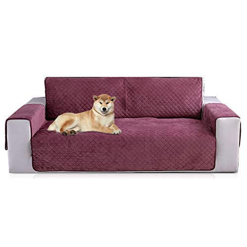 PETCUTE ソファーカバー マルチカバー ソファー保護カバー 替えソファカバー ソファーシーツ オシャレ おしゃれ 犬猫対策 一人掛け/二人掛け/三人掛け 滑り止め 傷防止 爪とぎ防止 洗える (三人掛け, ワイン)