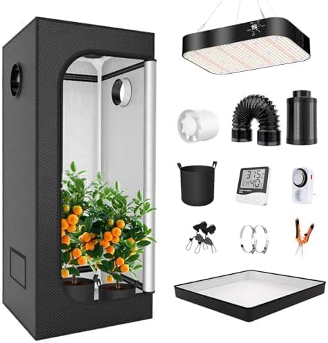 Kit de luz LED regulable de 200 W para plantas de interior, solución completa de jardinería interior con tela Oxford 600D, filtro de carbono de 4 pulgadas, tienda de campaña de 40 x 40 x 120 cm