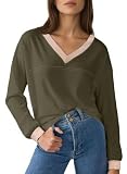 Dokotoo Womens Oversized Long Sleeve Shirts Fall Tops Basic Tees Green M