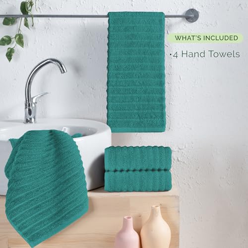 Image of Elegant Comfort Luxury 100% Turkish Cotton Corduroy Ribbed 4 Pack Hand Towel Set 16 x 28 Inch - Absorbent, Super Soft, Quick Dry, Premium Towels for Bathroom, Gym, Spa and Hotel Use, Turquoise