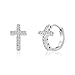 MIA SARINE Cubic Zirconia Curved Cross Hoop Earrings for Women in Rhodium Plated Brass