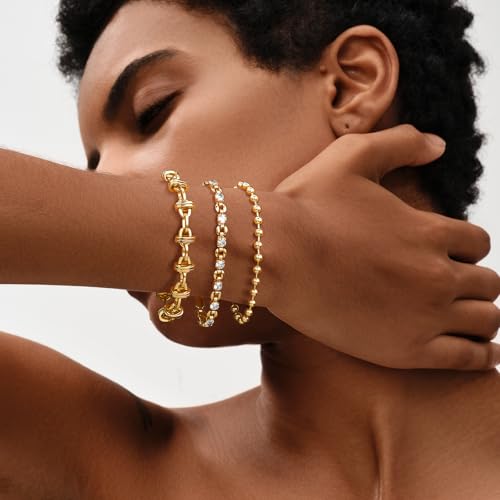 MEVECCO Chain Bracelet Gold Link Thick Chunky 14K Gold Plated Minimalist Simple Boho Handmade Jewelry Gift for Women Men Women2