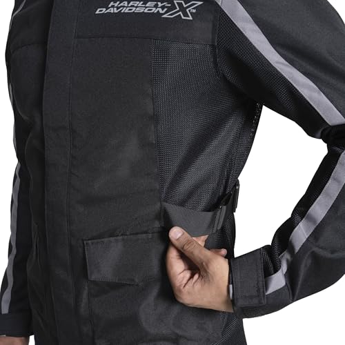 Image of HARLEY-DAVIDSON X TourX Edge Riding Jacket | 100% Polyester with Breathable Mesh Lining | Reflective Prints, Mandarin Collar & Contrast Piping | Durable, Lightweight & Stylish Motorcycle Jacket