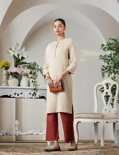 Image of Aurelia Women's Orange Ankle Length Straight Winter Palazzo