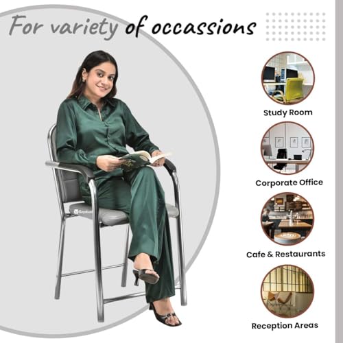 Image of GOYALSON Office Chair Visitor with arm Rest with Steel Frame and Cushioned seat Back Chair Without Wheels Chair (2, Grey, Heavy 1)