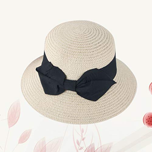 Chapéu de palha FENICAL para pais e filhos, chapéu de praia com laço para o verão ao ar livre (cáqui