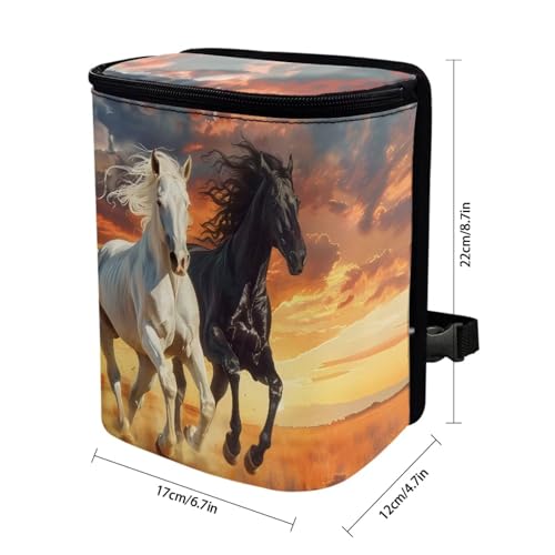 Image of Talayituse Horse Sunset Print Car Trash Can with Adjustable Straps, Foldable Car Trash Bag Bin Car Garbage Bag Multipurpose Storage Box for Vehicle Travel Camping Picnicing