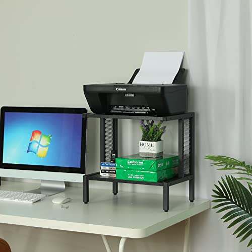 Lumamu Printer Stand With Storage, Under Desk Printer Table With Storage 2 Tiers Mobile Rolling Printer Cart With Wheels Wooden Desktop Organizer For Printers Fax Home Office,Black #TOP2