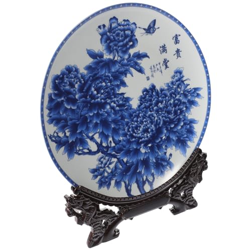 Plato de Cerámica Azul y Blanco Fácil de Limpiar con Base 2