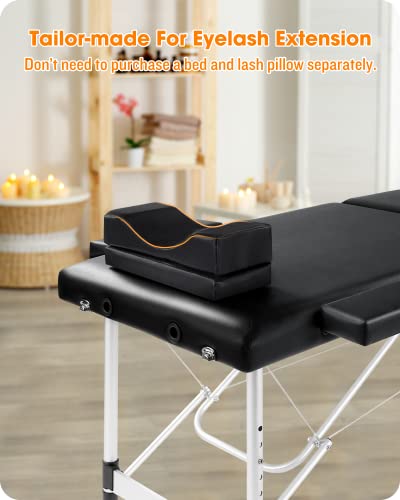 Masajeo Lash Bed For Eyelash Extensions Portable Lash Extension Bed Massage Table With Eyelash Pillow Salon Table Spa Table Spa Bed Height Adjustable Waterproof Easy Set Up Aluminum Frame Black #TOP2