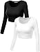 Simlu Womens Crop Top Round Neck Basic Long Sleeve Crop Top with Stretch - USA