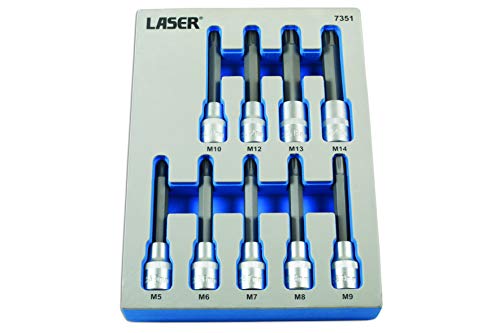 Laser 7351 Tamperproof Ribe Socket Bit Set 1/2"D 9pc, Variety Pack