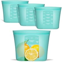 Reusable Freezer Bags Quart Size, 4 Pack, 100% Silicone Stand Up Ziplock Reusable Silicone Food Storage Bags Sandwich Bags Containers, Freezer Microwave Oven Dishwasher Safe, Aqua, 33.8fl.oz