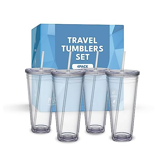 4 Vasos Plastico Reutilizables con Tapa y Pajita. Taza de Plástico con Doble Pared 700 ml, Vaso plastico duro con pajita y tapa libre de BPA. Marfrand