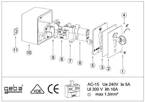 Schlüsseltaster Aufputz geba 2-seitig tastend MSC-APZ 1-2T/1 110.1301.1A, inkl. DIN Profilhalbzylinder & 3 Schlüssel, einbruchhemmend (europäisches patentiertes System), Lichtgrau/Aluminium-eloxiert