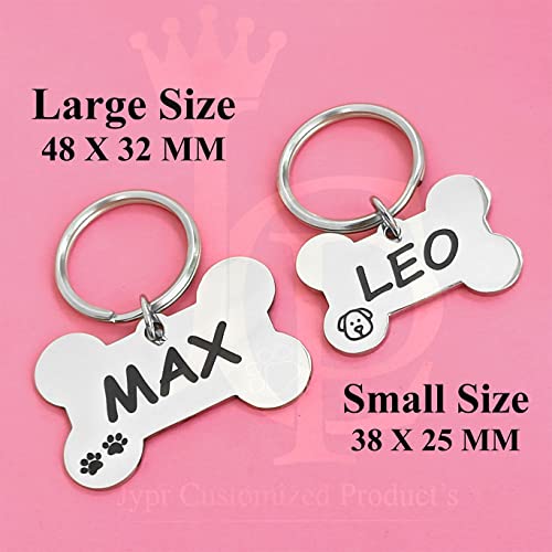 Image of Jypr Customized Product's Pet Id Tag Personalize Black Engraved Name Collar Tag For Your Loving Pet Dog, Cat, Puppy, Horse (Bone Shape 2 Mm Thick Tag With Little Bone Charm), 1 Label