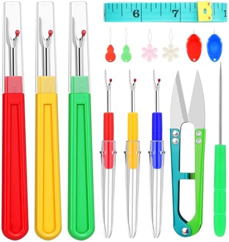 ZMAAGG Seam Rippers for Sewing, Stitch Remover Tool, Needle Threaders, Tape Measure, Tailors Awl, Thread Snips (15PCS)