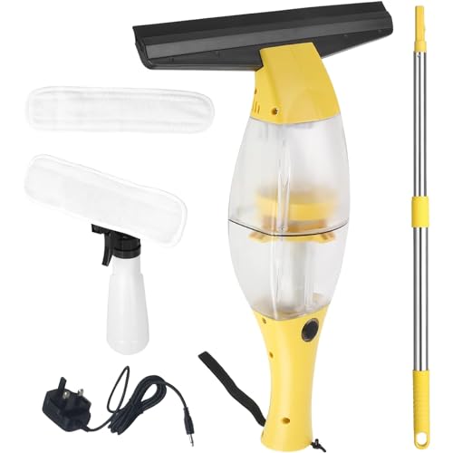 Window Vacuum, Electric Window Cleaner, Window Cleaner with Telescopic Handle, 28 cm Suction Nozzle, Spray Bottle with Microfiber Cover for 360° Streak-Free Cleaning (3.7V 1.5Ah)