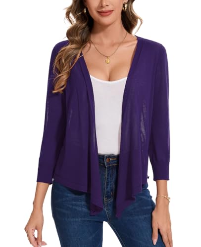 Image of MINTLIMIT Women's Tie Front Cardigan Casual 3 /4 Sleeve Bolero Shrug Knotted Lightweight Sheer Shrug Cardigan Sweater Top