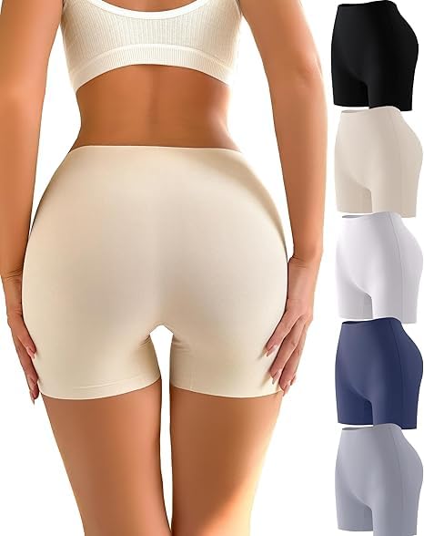 SunFlux® Womens Seamless Boy Shorts Underwear Multicolour Swimming Running Underskirts Yoga Running Plain Boyshort Panties Pack of 5-picture-32