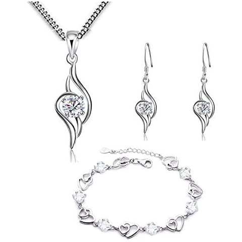 baobei heart Jewellery Sets for Women, sterling silver Cubic Zirconia Heart pendant necklace,heart bracelets and dangle earrings sets for Girls friendship birthday gift, jewellery gifts for women Cover