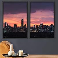 2 Piece Framed Canvas Wall Art Cityscape and Sunset Canvas Prints Home Artwork Decoration for Living Room,Bedroom - 16